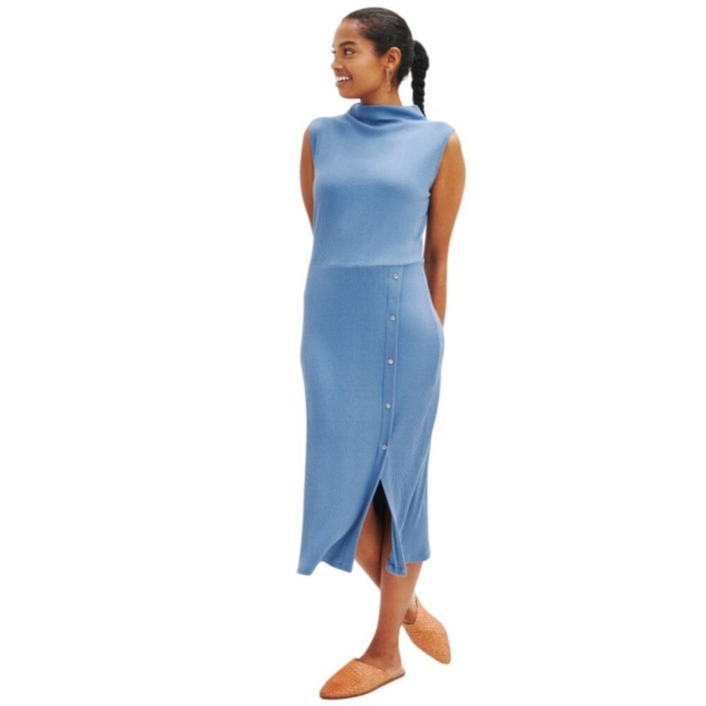 Amour Vert Horizon Blue Georgia Paris Sleeveless Ribbed Midi Dress